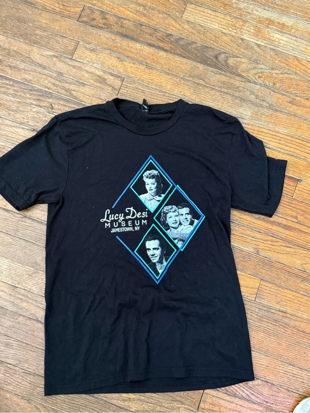 Lucy-Desi Museum Black Short-Sleeve Tee with Teal Graphic Diamonds